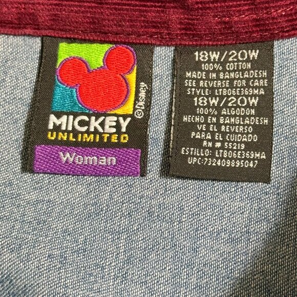 Mickey Unlimited Womens Denim Shirt Embroidered Mickey Pocket Excellent - Picture 3 of 6